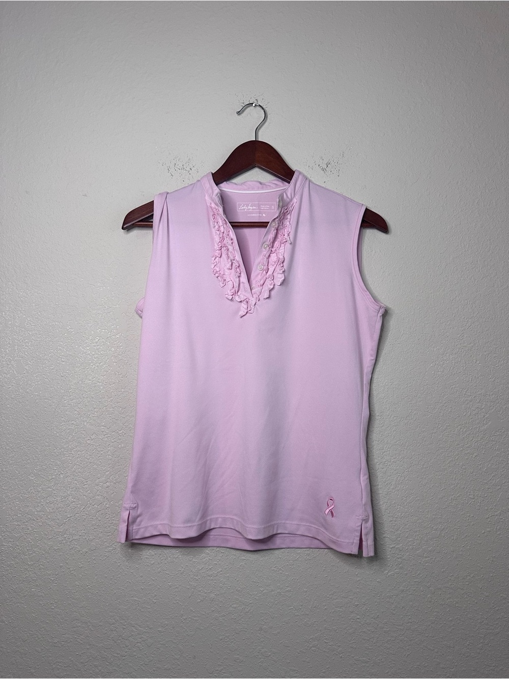 💫Lady Hagen Hydro-Dri Pink Sleeveless Ruffle Golf Polo Tank Top Size Small